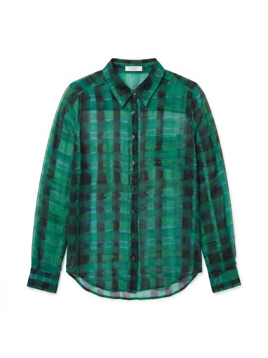 Equipment Tops - 100% Silk Equipment Femme Sheer Green Blue Black Plaid  Blouse | Size S
